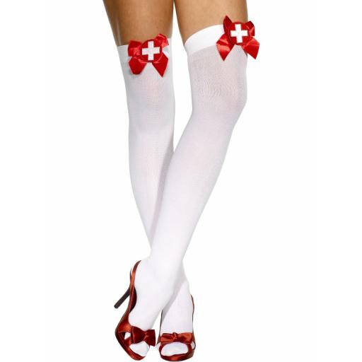 Fever Opaque Hold ups White with Red Cross and Bow