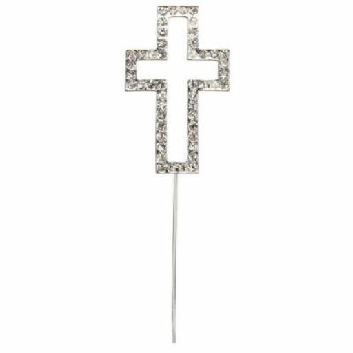 Diamante Silver cross with stem 50 x 90mm