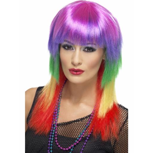 Rainbow Rocker Wig Long with Fringe