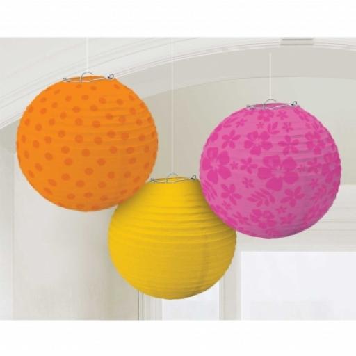 Hawaiian Warm Palms Paper Lanterns 3pcs
