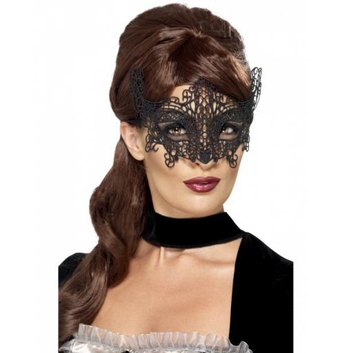 Embroidered Black Lace Filigree Swirl Eyemask