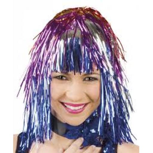 Tinsel Wig Metallic Multi Coloured