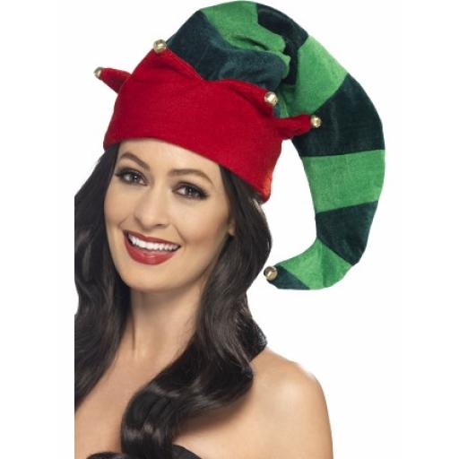 Plush Elf Hat Green with Bells