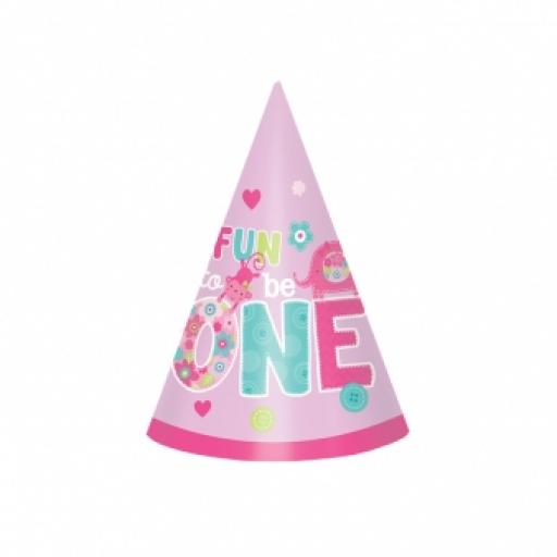 Fun To Be One Paper Party Hats 8pcs Pink