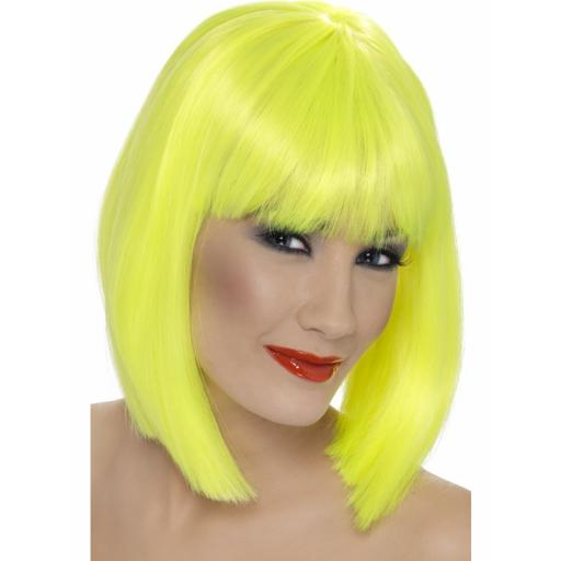 Glam Wig Neon Yellow Short Blunt + Fringe