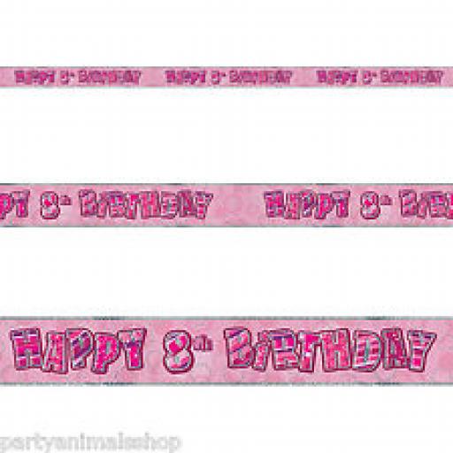 Pink Glitz Happy 8 th Birthday Banner 3.6M