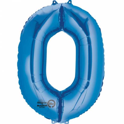 Number 0 Blue SuperShape Foil Balloons 22"/55cm w x 35"/88cm