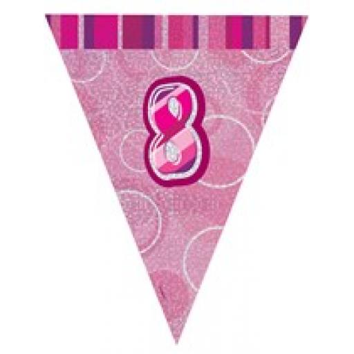 Pink Glitz Flag Banner 8th Birthday 9Ft Long