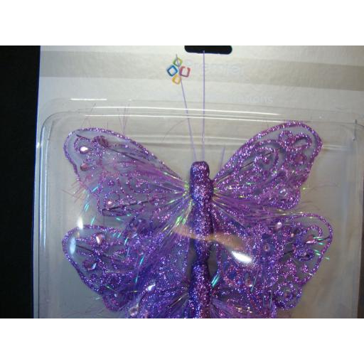 Butterfly Decoration on Clip Purple 2x14cm