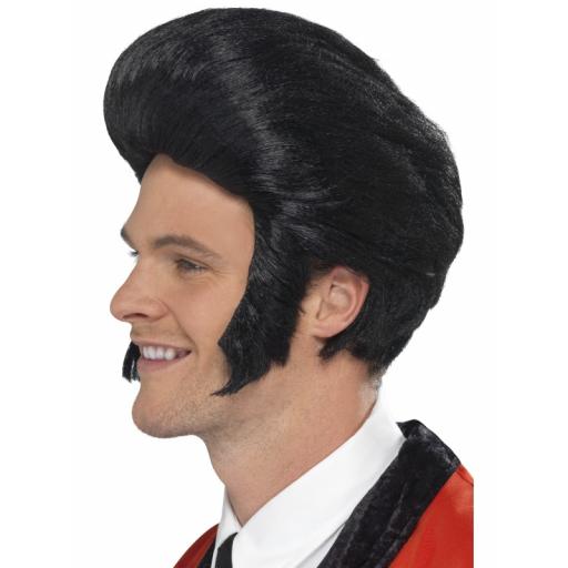 50s Quiff King Wig Black with Sideburns