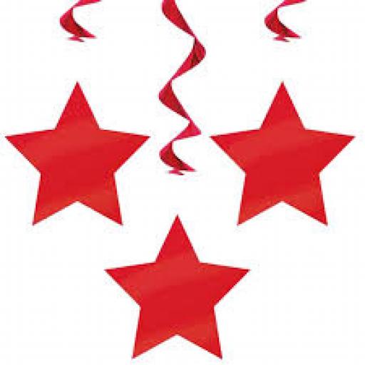 Plastic Swirls with Stars Hanging Deco Red 3 pcs