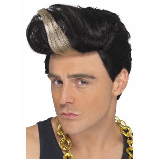 90s Rapper Wig, Black, Quiff Wig with Highlight