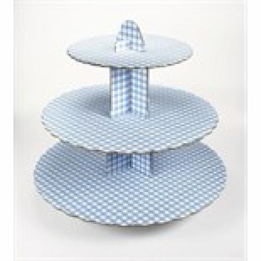 Three Tier Blue Gingham Cupcake Stand 13 x 14 inch