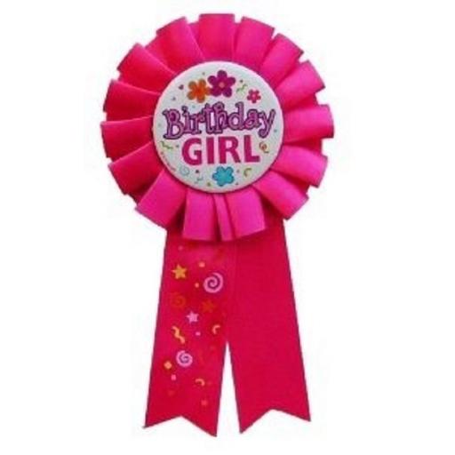 Birthday Girl Rosette Badge Hot Pink