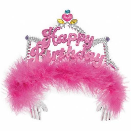 Fluffy Pink Happy Birthday Tiara