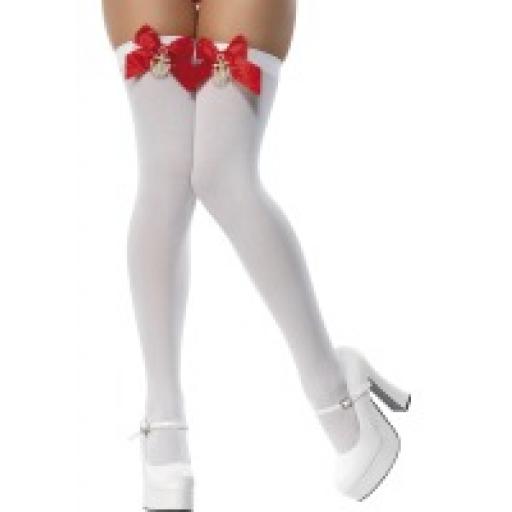 Thigh High Stockings with Anchors and Red Bow