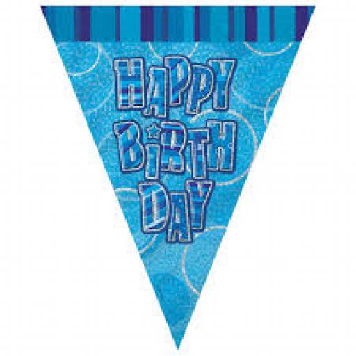 Blue Glitz Flag Banner Happy Birthday 9Ft Long
