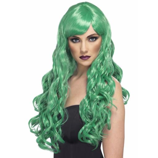 Desire Wig Long Green Green with curls & Fringe