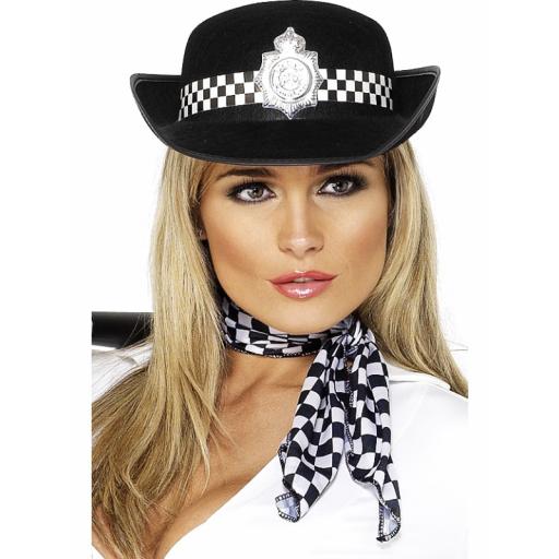 POLICE-WOMANS HAT BLACK FELT CHECK BAND