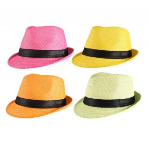 Gangster Straw Hat w/Band 4 various colours