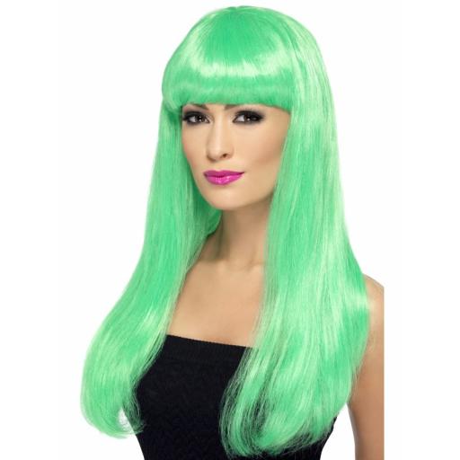 Babelicious Wig Long Straight with Fringe Green