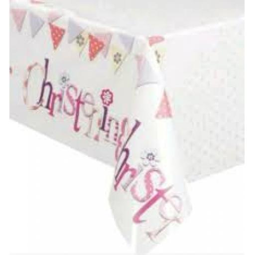 Pink Bunting Christening Plastic Table cover 54x84