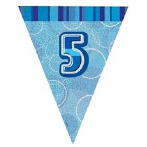 Blue Glitz Flag Banner 5th Birthday 9Ft Long