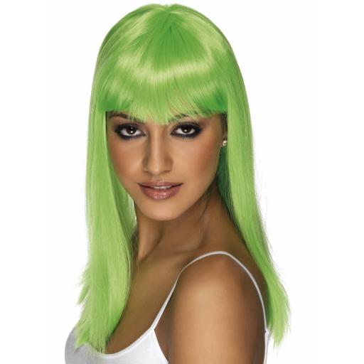 Glamourama Wig Neon Gree Long Straight With Fringe