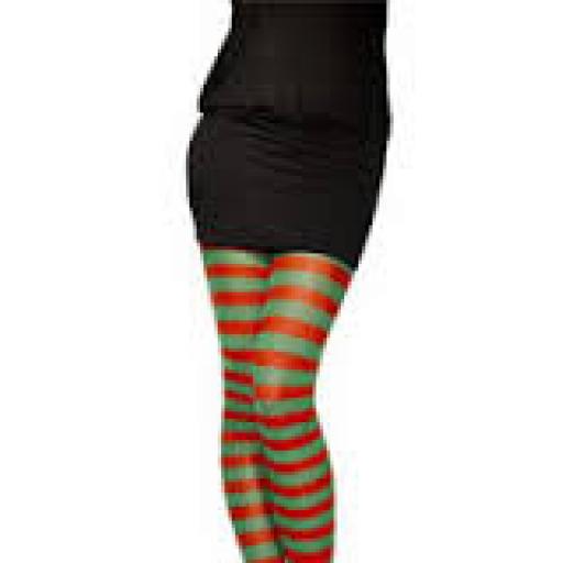 Fever Opaque Striped Green&Red Tights