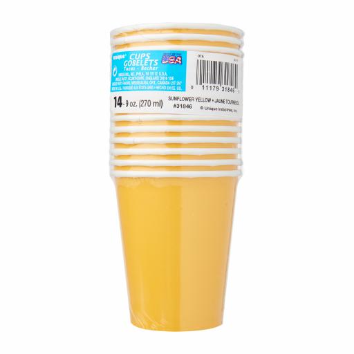 14 Sunflower Yellow Party Paper Cups 9oz