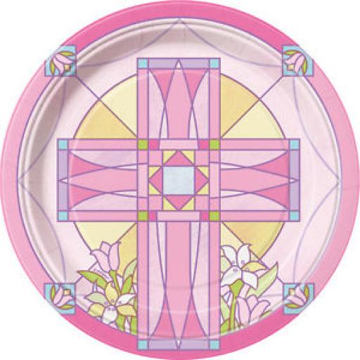 Sacred Cross Pink Paper Plates 8pcs 7 inch