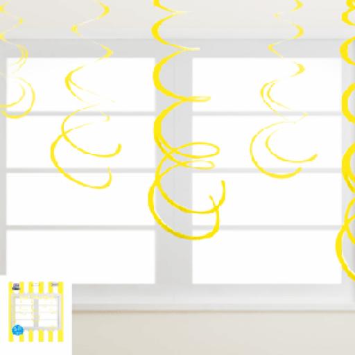 8 Plastic Swrils Yellow Hanging Decoration