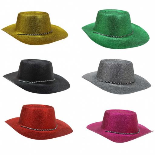 Glitter Cowboy Hat with String Various Colours