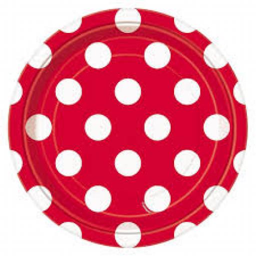 Round Plates 7inch 8ct Ruby Red Dots