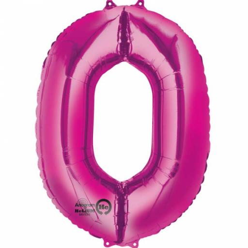 Number 0 Pink SuperShape Foil Balloons 22"/55cm w x 35"/88cm