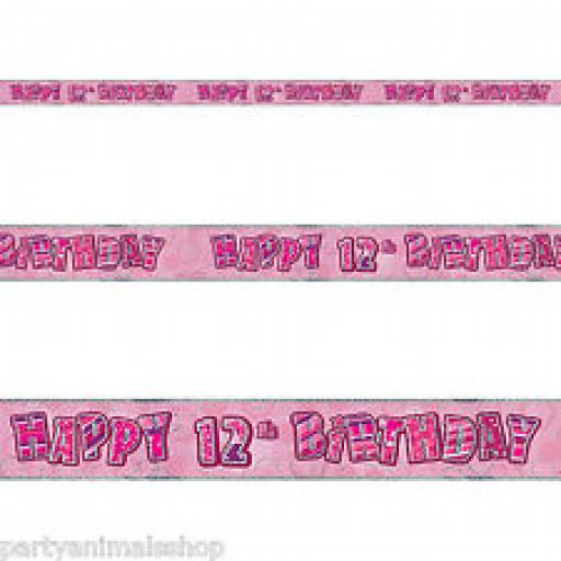 12th Happy Birthday Holographic Pink Banner 2.7 M Long