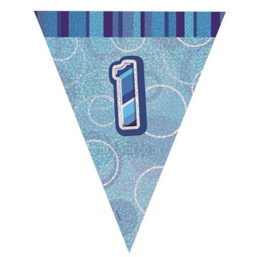 Blue Glitz Flag Banner 1st Birthday 9Ft Long