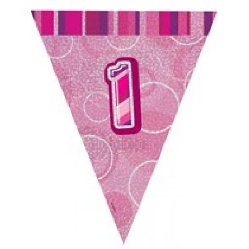 Pink Glitz Flag Banner 1st Birthday 9Ft Long