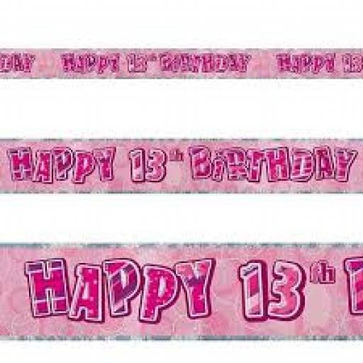 Happy 13th Birthday Prismatic Banner 3.6m Pink