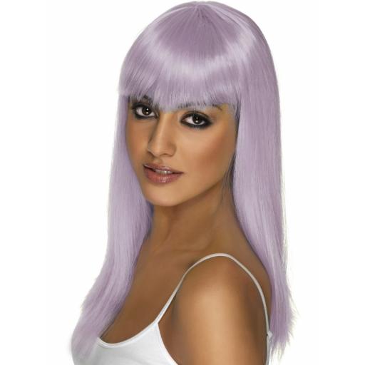 Glamourama Wig Long Lilac Straight with Fringe