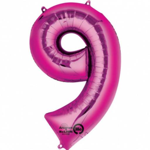 Number 9 Pink SuperShape Foil Balloon - 23"/58cm w x 35"/88cm