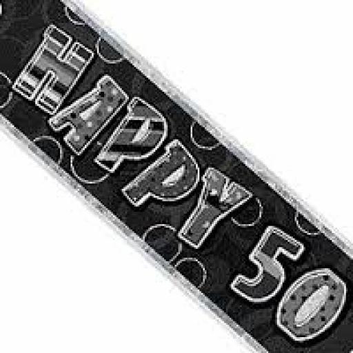 Happy 50th Birthday Black Glitz Banner 3.6m Long