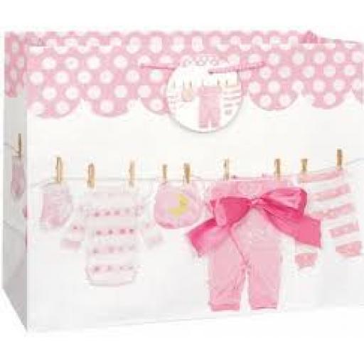 Pink Bow Clothesline Girl Baby Shower Gift Bag
