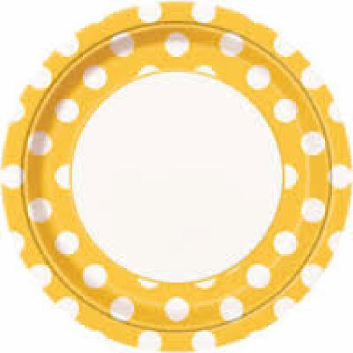 Round Plates 8.5 inch 8ct Sunflower Yellow Dots