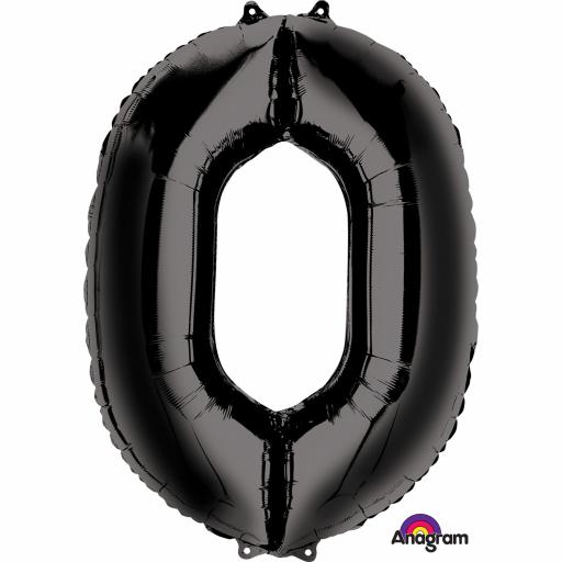 Number 0 Black SuperShape Foil Balloons 26"/66cm x 34"/86cm