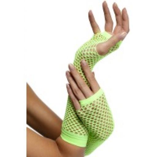 Fishnet Gloves Neon Green Long
