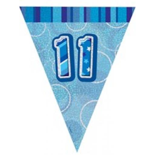 Blue Glitz Flag Banner 11th Birthday 9Ft Long