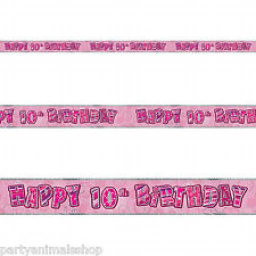 Pink Glitz Happy 10th Birthday Banner 3.6M