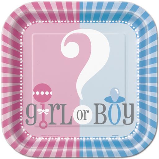 Gender Reveal Baby Shower Square Plates 10ct 17cm