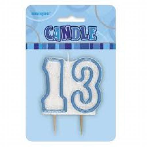 Glitz Blue Numeral 13 Candle